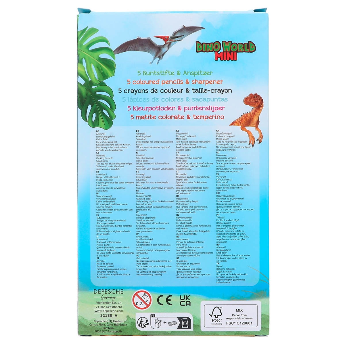 Lápis de cor e afia Dino World 6