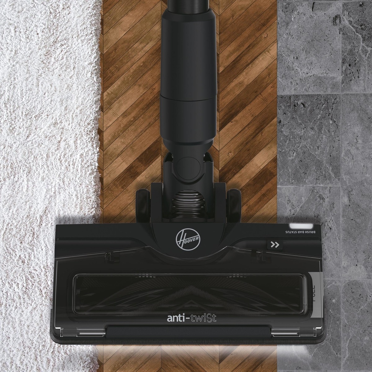 Aspirador de escoba recargable Hoover HF4 con giro de 360º, cepillo anti-enredos 12