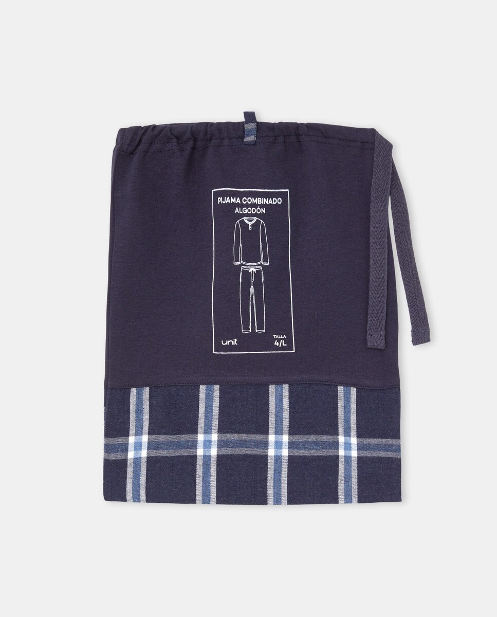 Pijama combinado hombre algodón Azul-5