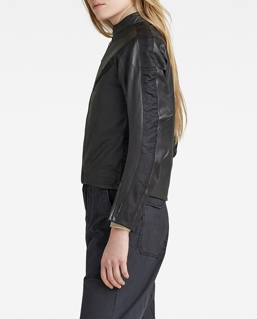 Imagen 0 de Chaqueta de mujer Leather Moto Mix de corte ajustado y cuello mao