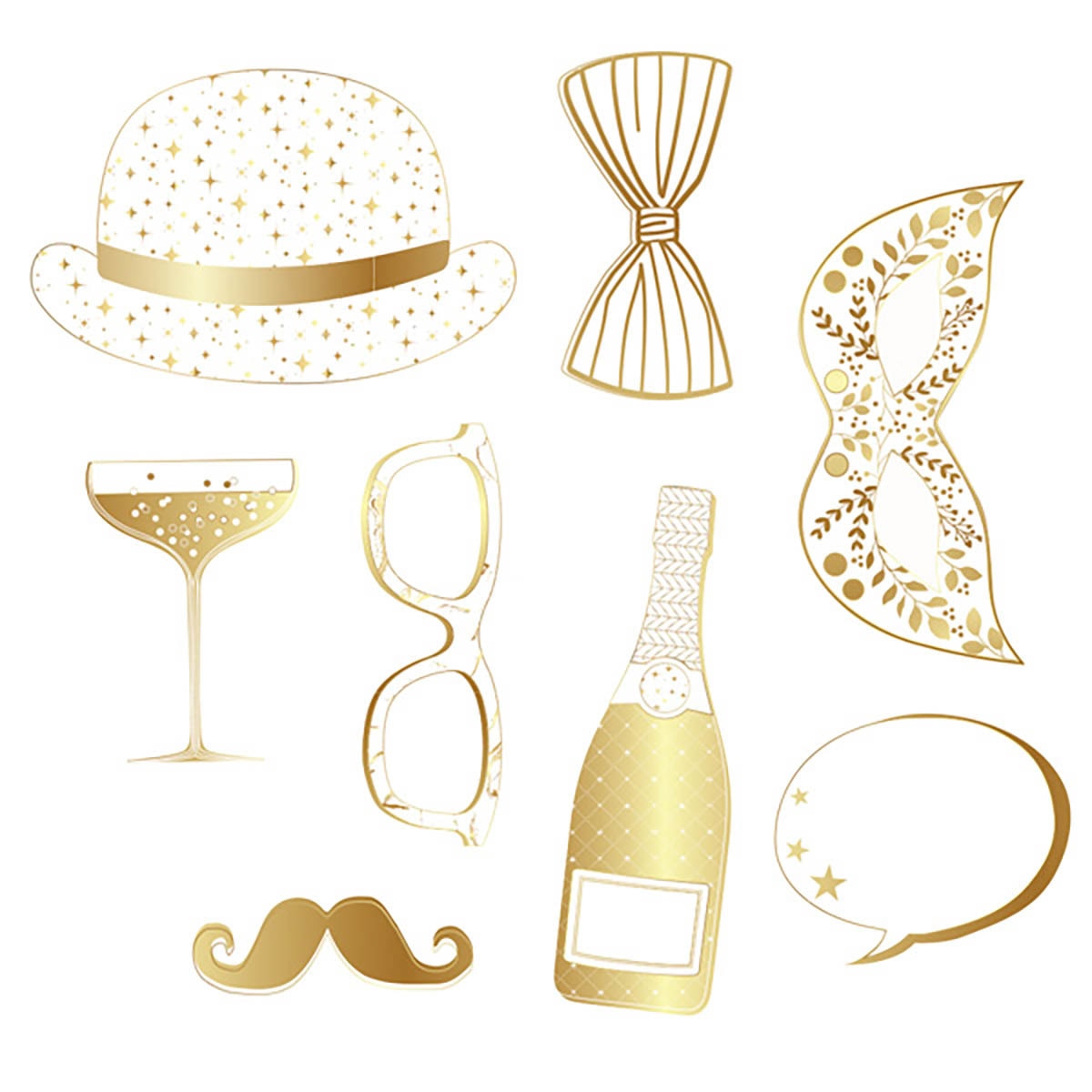 Conjunto 8 Photobooth - Branco e Dourado Branco / Dourado-1