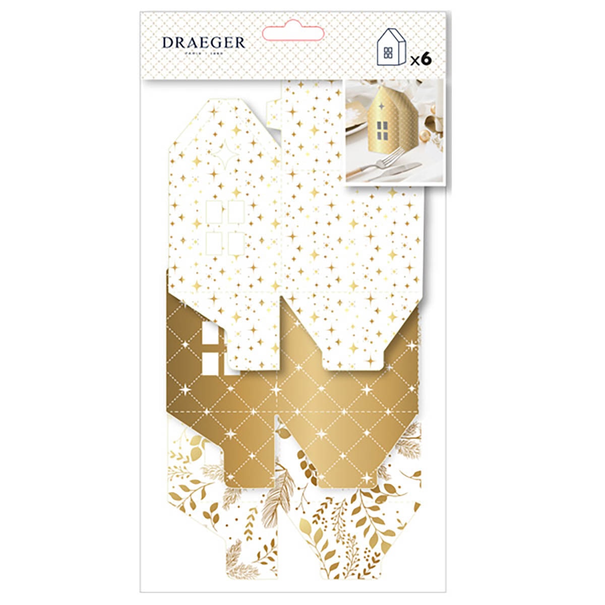 Set 6 casitas automontables 3 diseños Draeger blanco y dorado Blanco / Dorado-2