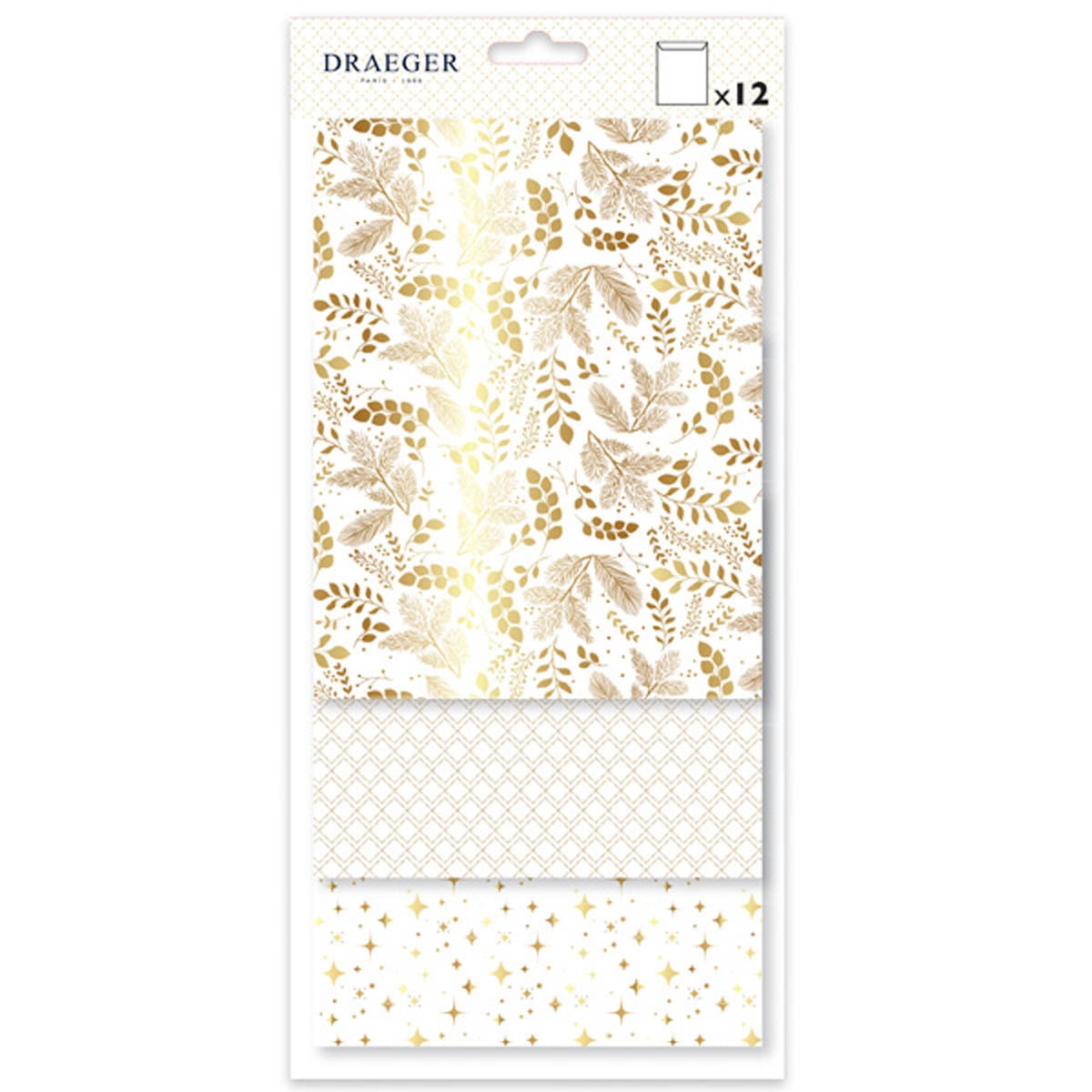 Pack 12 bolsas papel decoradas Draeger blancas y doradas Blanco / Dorado-2