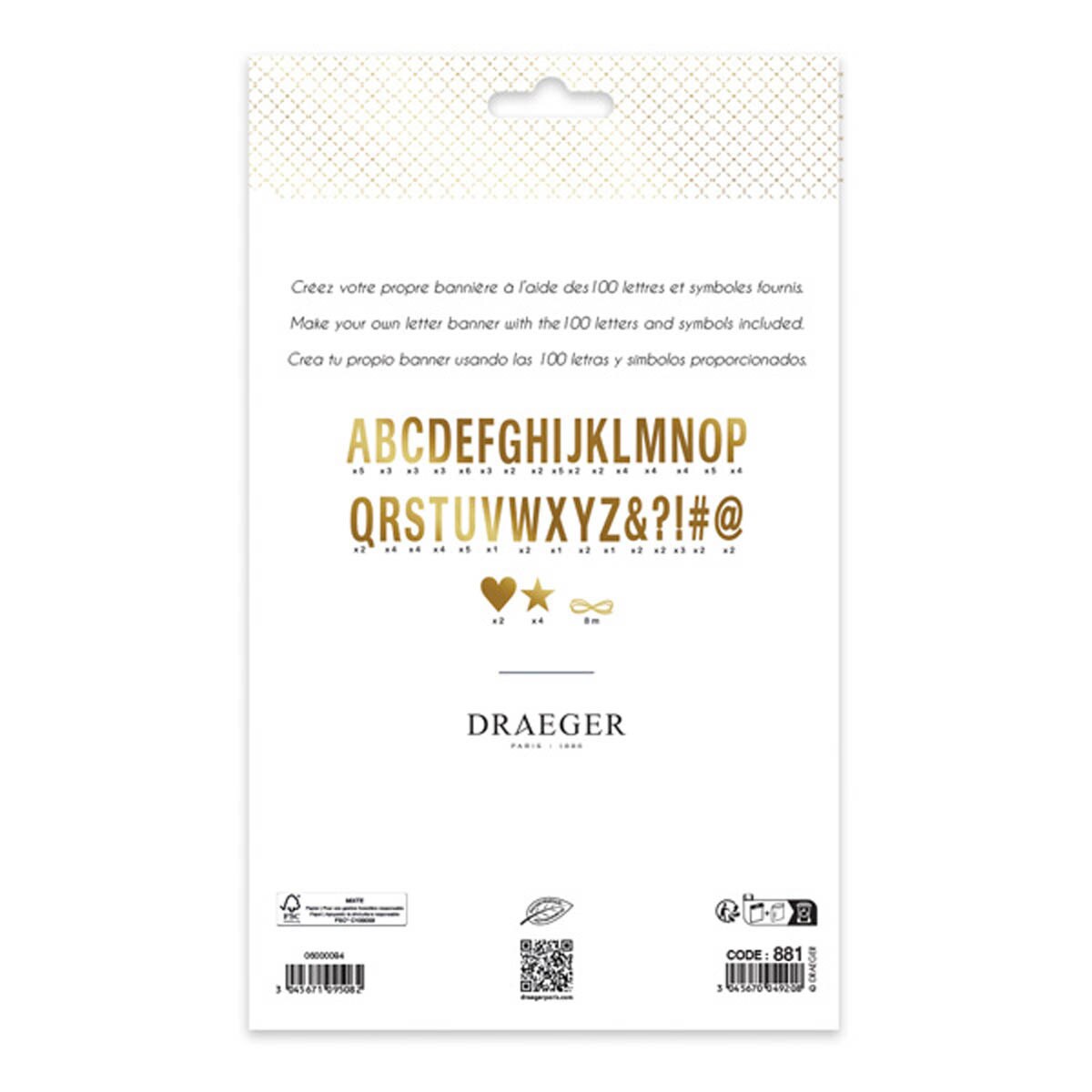 Set de 100 letras y símbolos con cuerda de 8 metros para guirnalda Draeger dorada Dorado-3