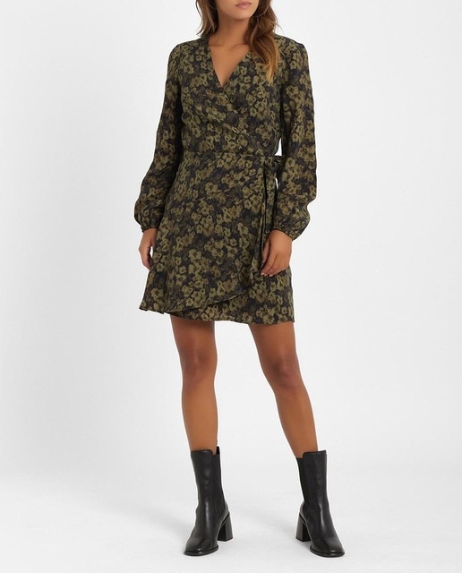 Imagen 0 de Vestido corto de manga larga y con estampado floreado