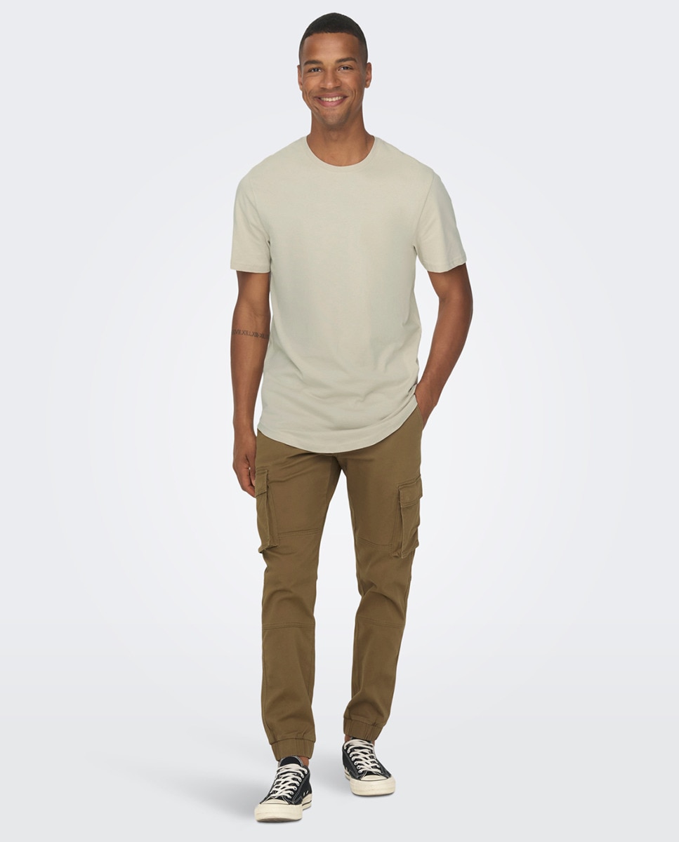 T-shirt com manga curta e decote redondo Bege-7