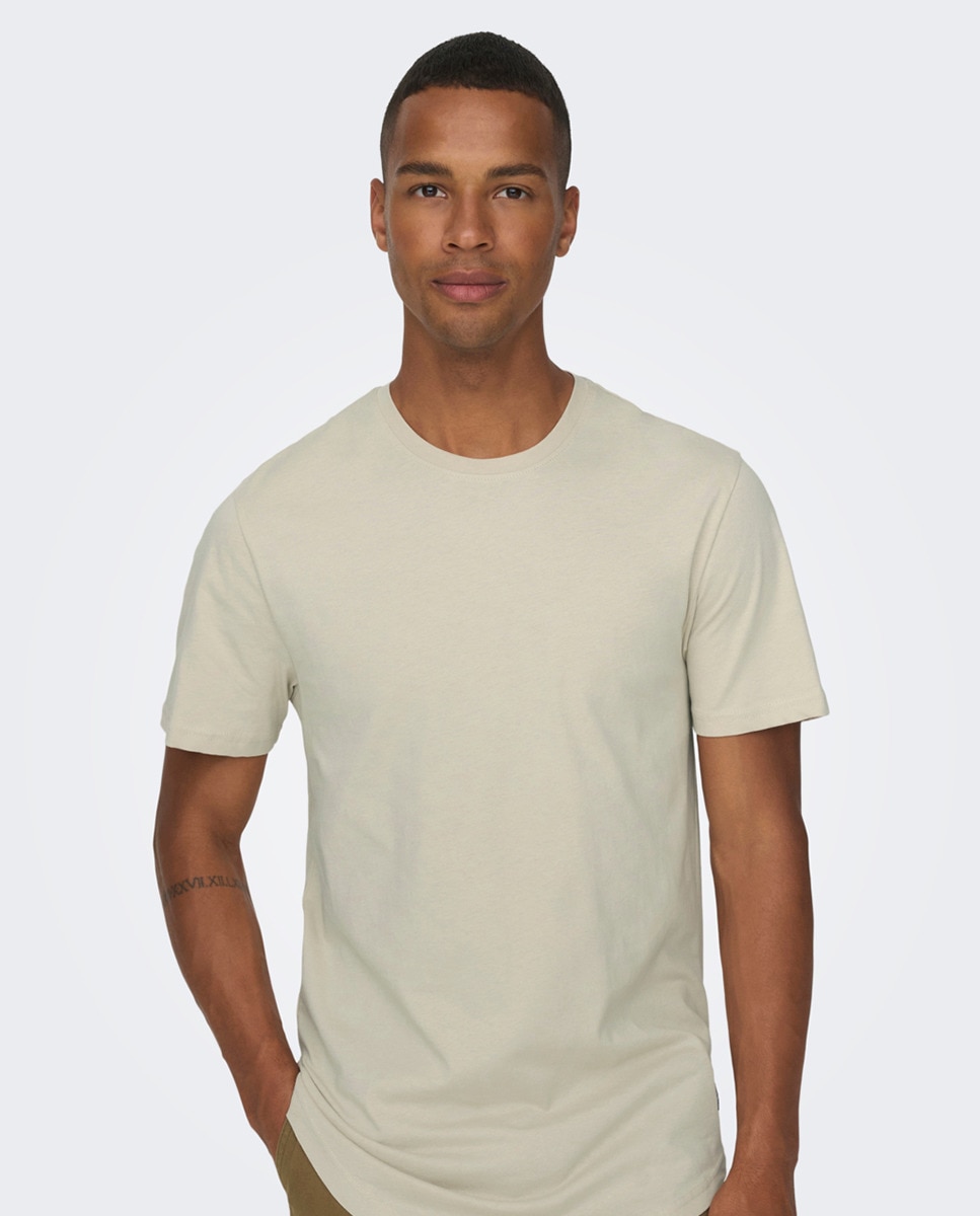 T-shirt com manga curta e decote redondo Bege-3