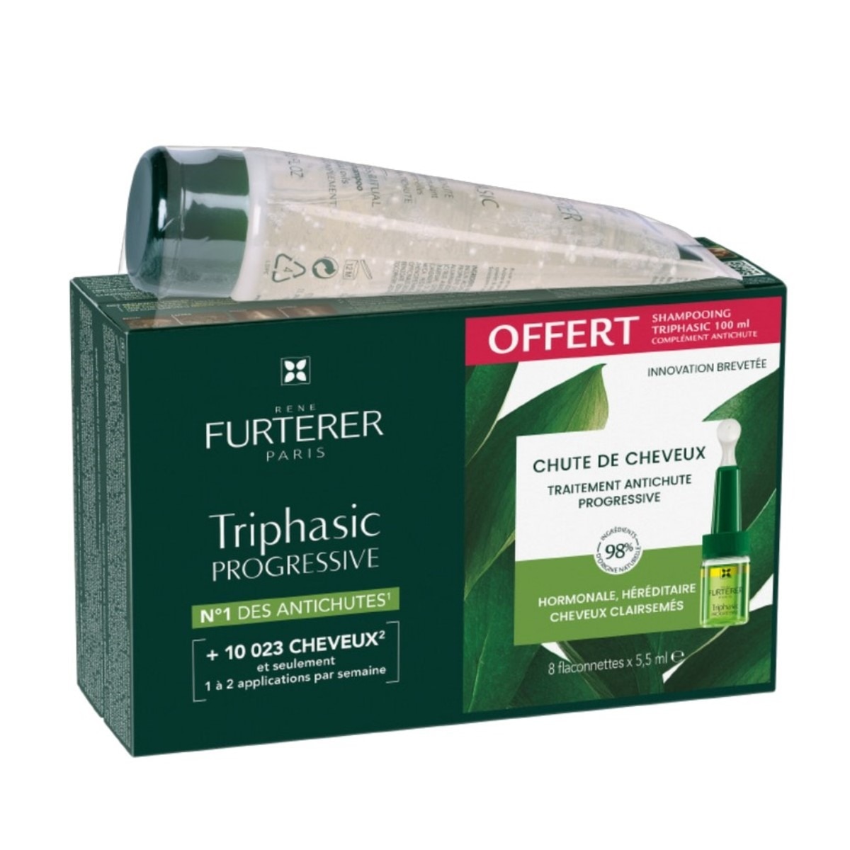 Triphasic Progressive 8 Ampolas x 5,5 ml + Champô Antiqueda 100 ml 1