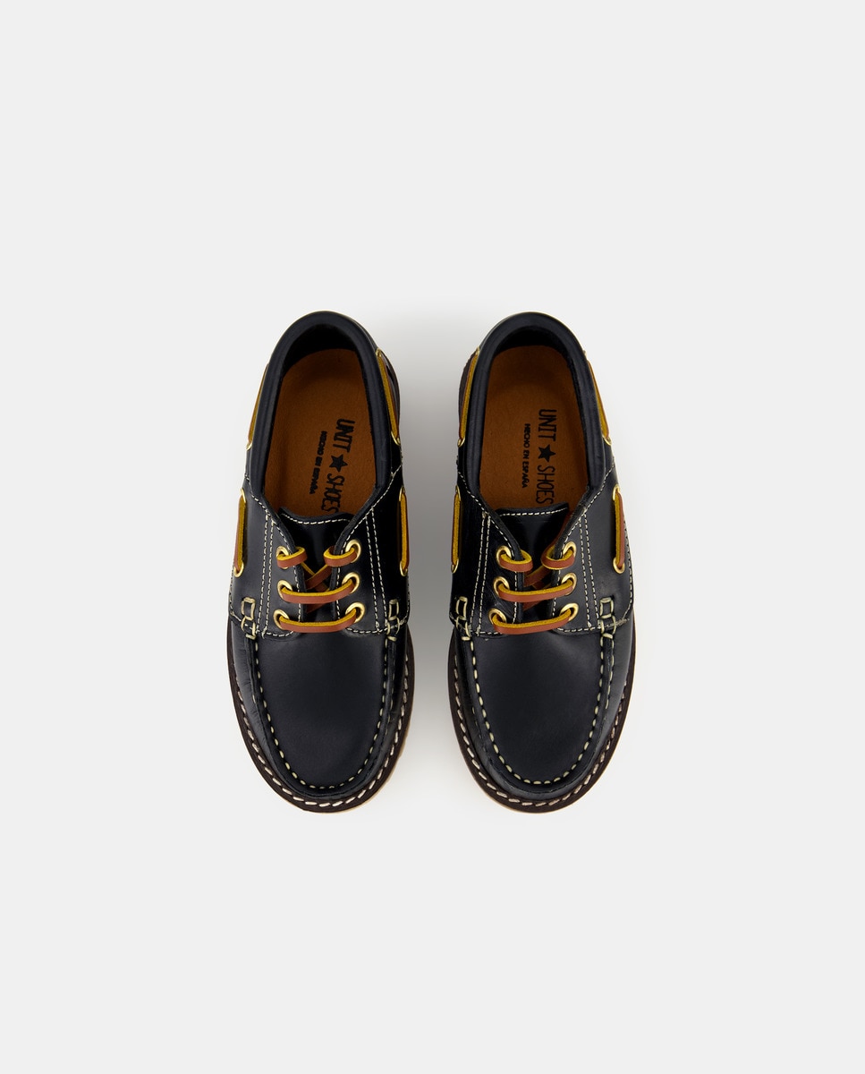 Náutico nacional de pielcon cordones Azul-4