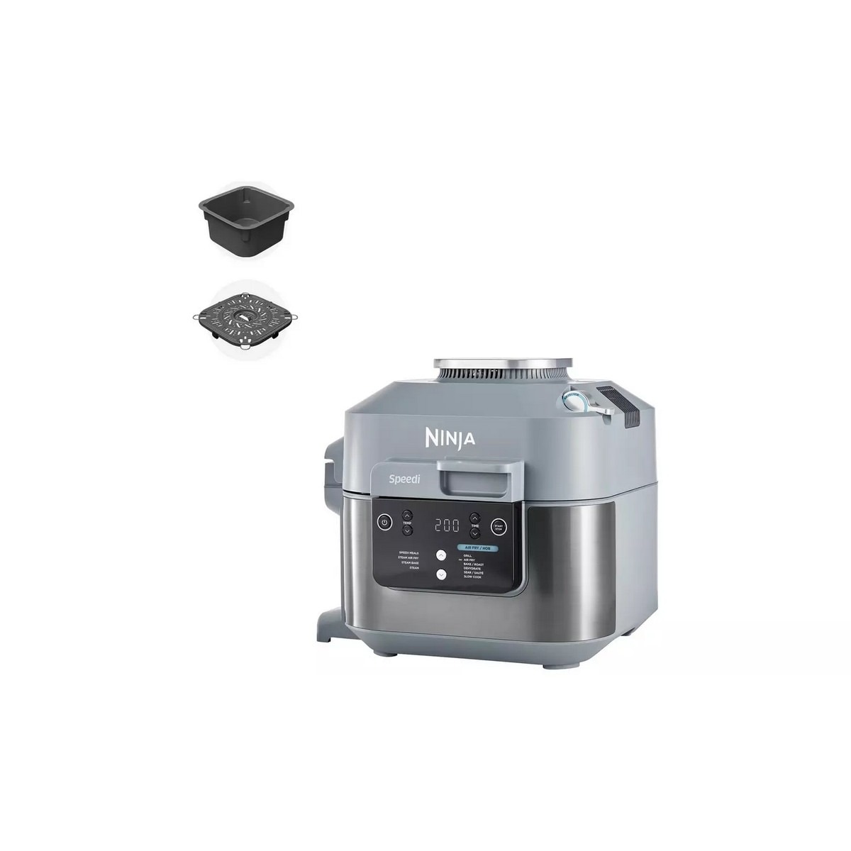 Panela Elétrica Multifunções e Fritadeira Air Fryer Ninja ON400EU Speedi de 1760 W e de 5,7 Litros - Revestimento Cerâmico Antiaderente Cinzento Cinzento-10