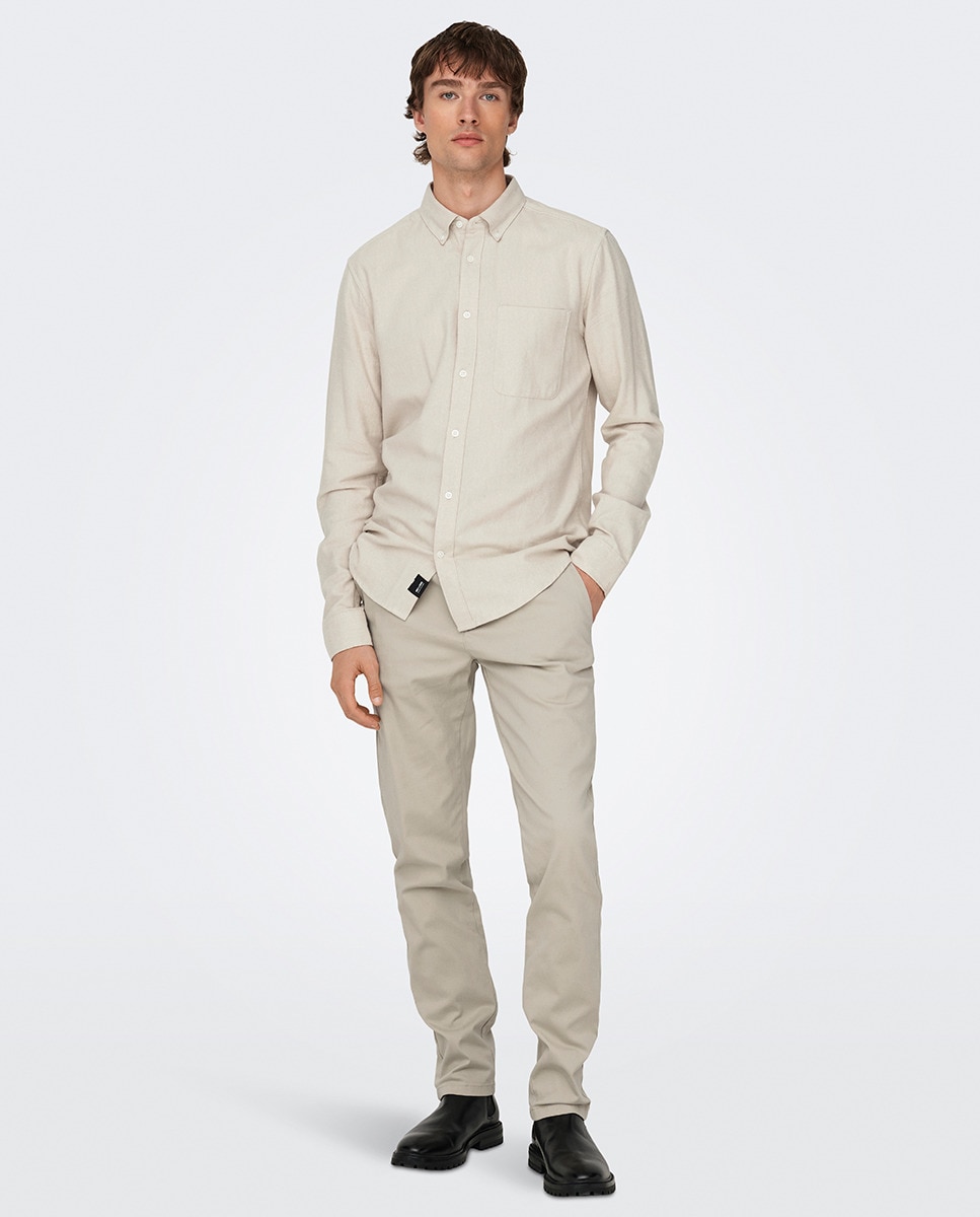 Camisa Slim Fit Bege-7