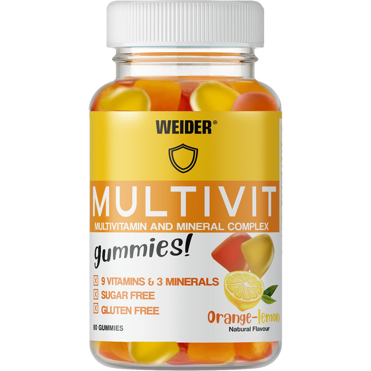 Multivit Gummies! multivitaminas sabor naranja limón sin gluten y sin azúcar bote 80 unidades