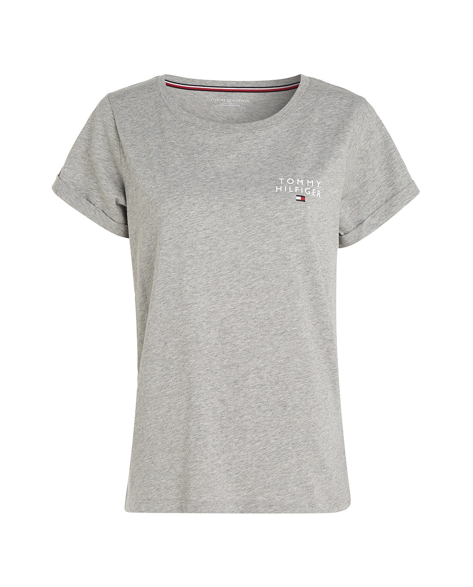 T-shirt Básica com Logótipo TH e em Algodão Cinzento-4