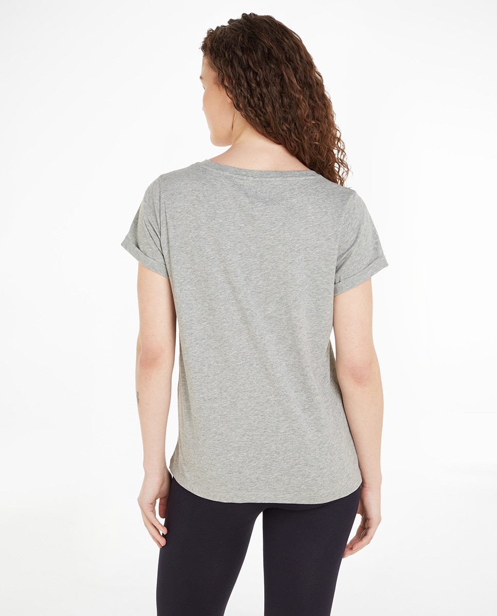 T-shirt Básica com Logótipo TH e em Algodão Cinzento-2
