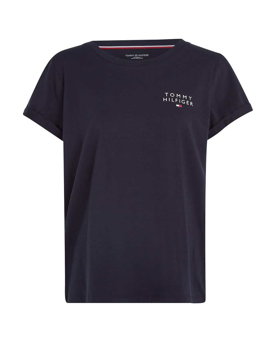 T-shirt Básica com Logótipo TH e em Algodão Azul-4