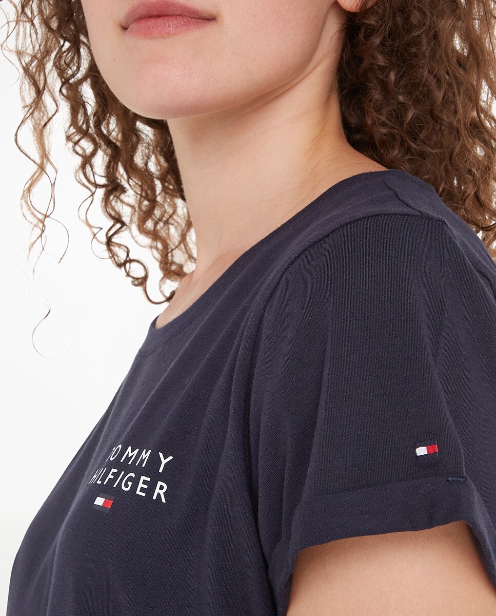 T-shirt Básica com Logótipo TH e em Algodão Azul-3