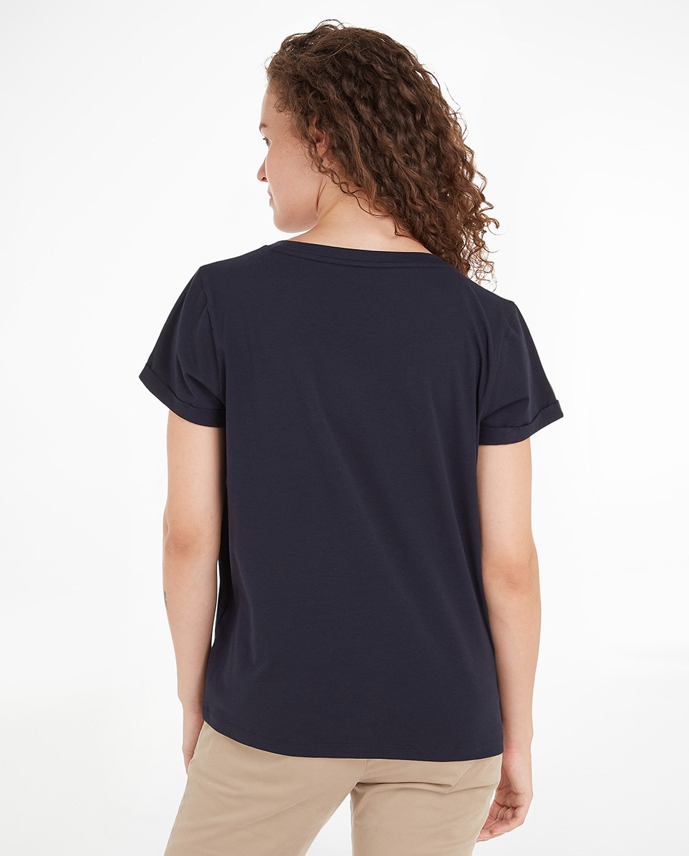 T-shirt Básica com Logótipo TH e em Algodão Azul-2