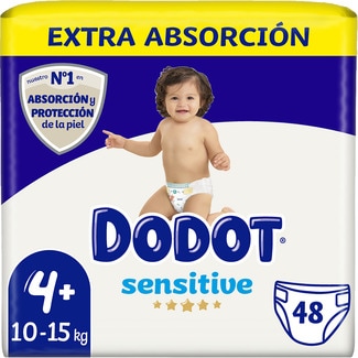 Sensitive pañales Extra Absorción de 10 a 15 kg talla 4+ bolsa 48 unidades - Dodot