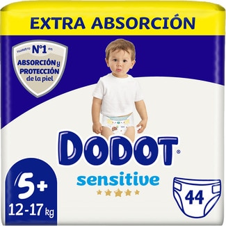 Sensitive pañales Extra Absorción de 12 a 17 kg talla 5+ bolsa 44 unidades - Dodot