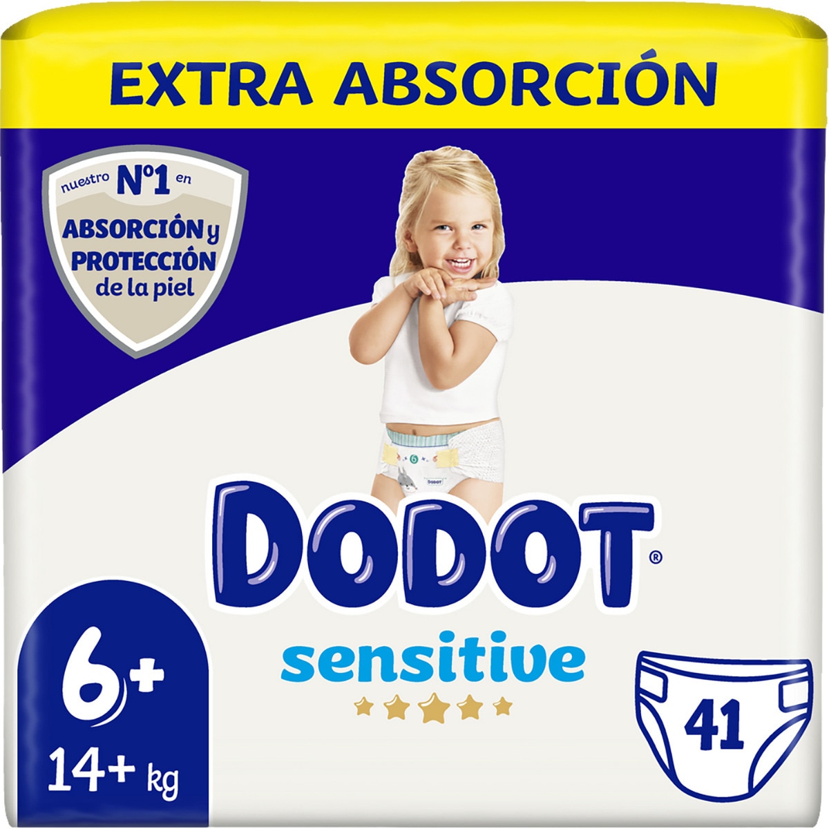 Sensitive pañales Extra Absorción de 14+ kg talla 6+ bolsa 41 unidades