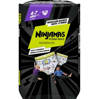 calzoncillos de noche absorbentes para niños 4-7 años 17-30 kg bolsa 10 unidades - Ninjamas