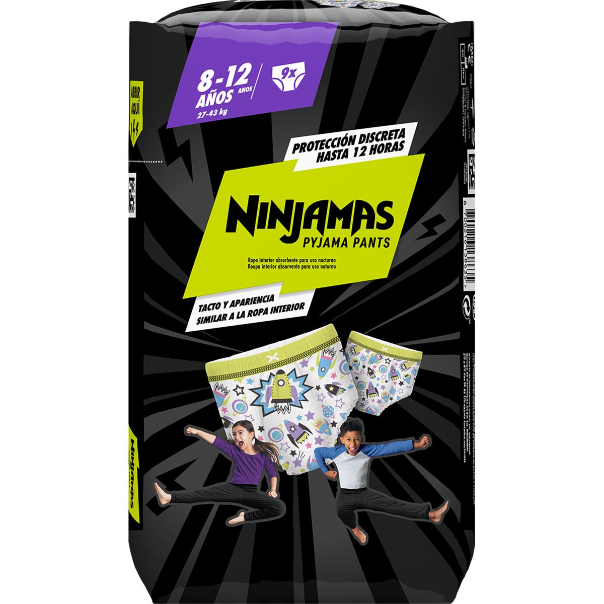 calzoncillos de noche absorbentes para niños 8-12 años 27-43 kg bolsa 9 unidades