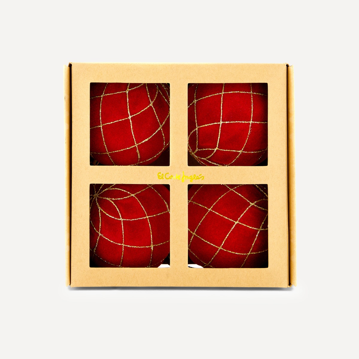 Set 4 Bolas flocadas Glitter Navidad El Corte Inglés Rojo-3