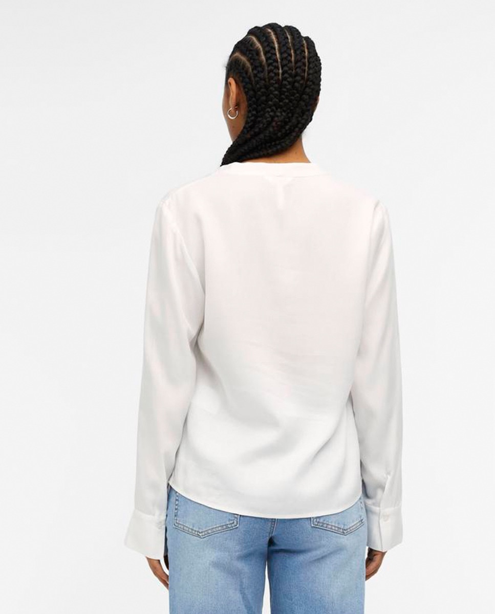 Camisa Fluida com Decote em Bico Branco-2