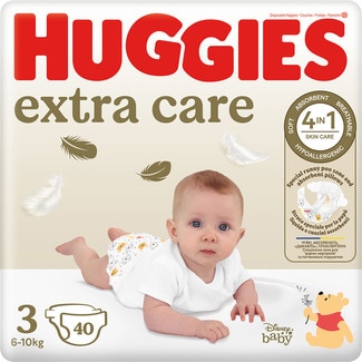 pañales hipoalergénicos Extra Care con cuidado de la piel 4 en 1 talla 3 (6-10 kg) bolsa 40 unidades - Huggies