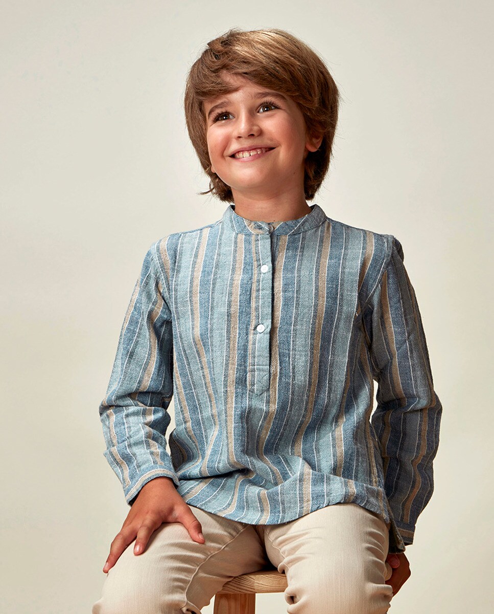 Chemise col tunisien rayures