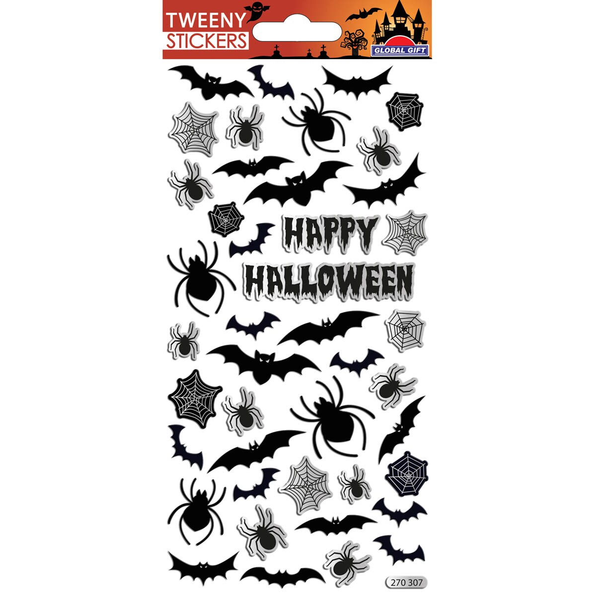 Pegatinas Tweeny Foamy Halloween arañas y murciélagos Global Gift negro 1