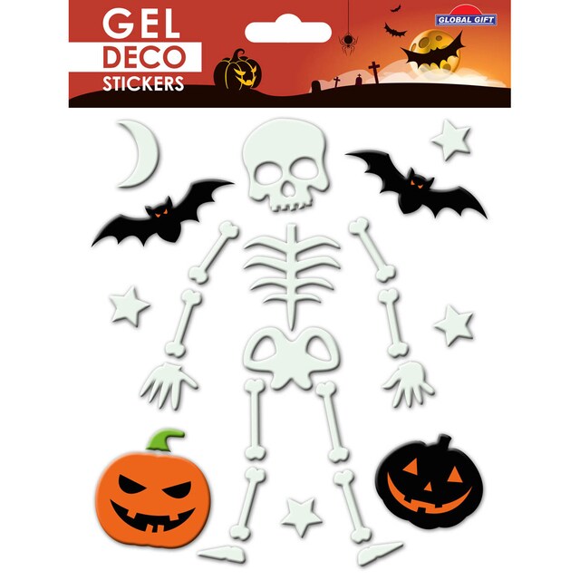 Imagen 0 de Pegatinas gel deco Halloween esqueleto Global Gift blanco