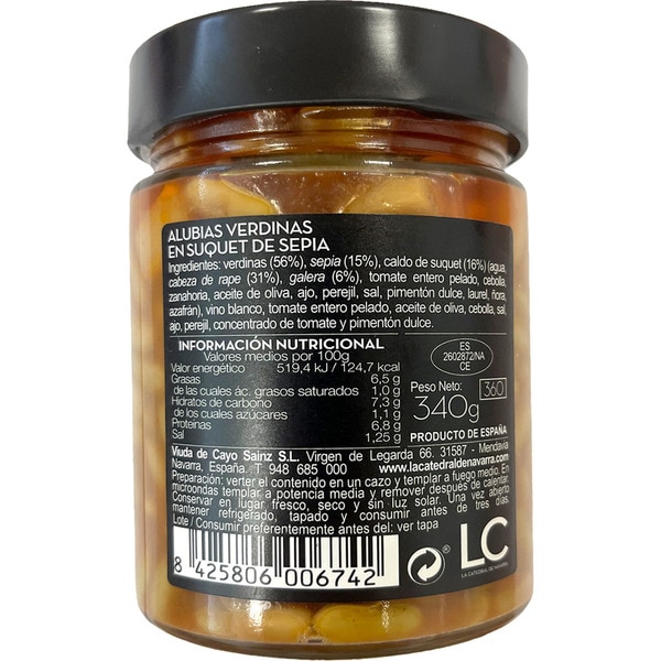 alubias verdinas en suquet de sepia frasco 340 g