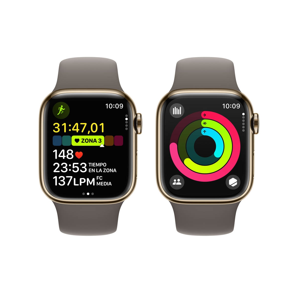 Apple Watch Series 9 GPS + Cellular 41 mm Aço inoxidável dourado com bracelete de argila M/L Ouro-9