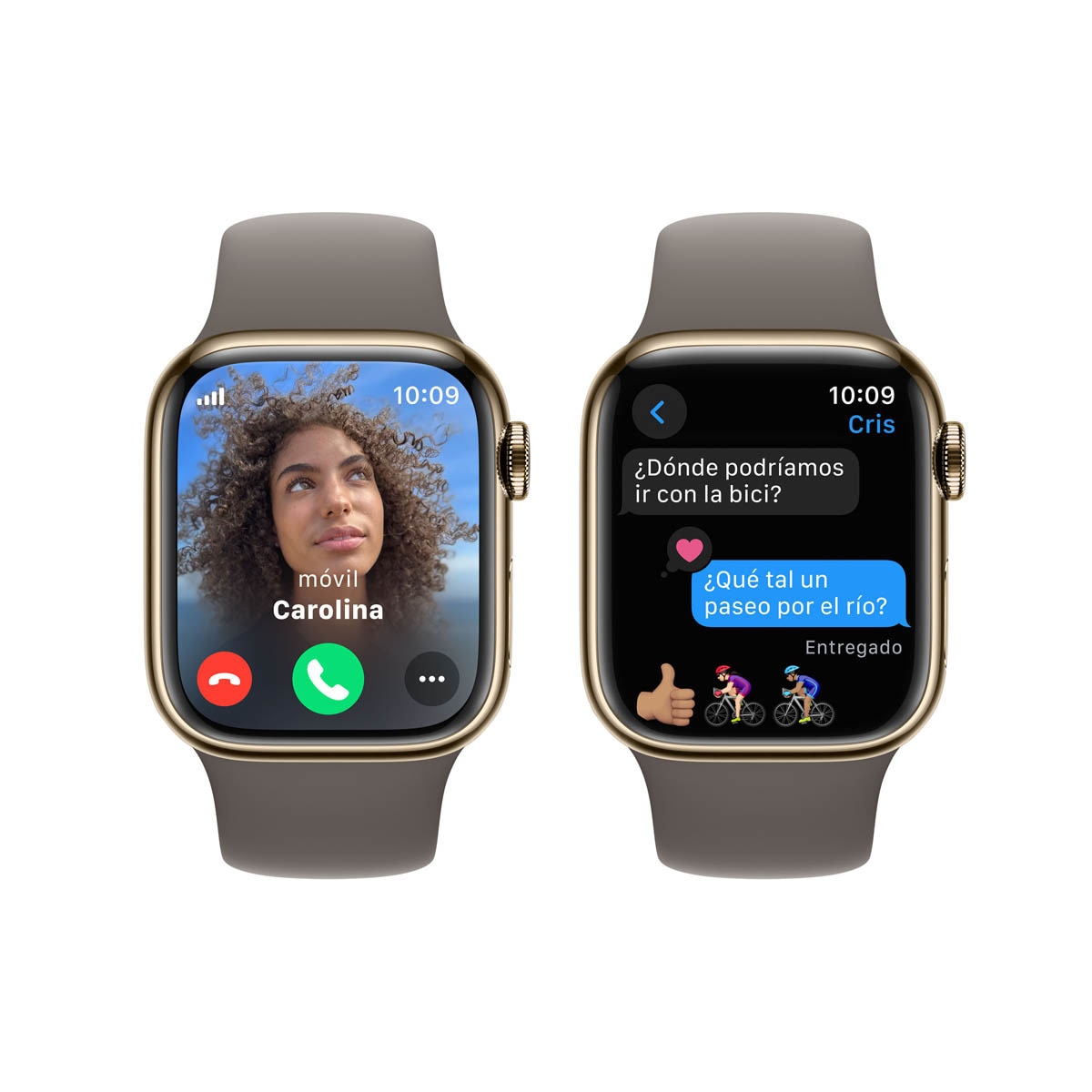 Apple Watch Series 9 GPS + Cellular 41 mm Aço inoxidável dourado com bracelete de argila M/L Ouro-7