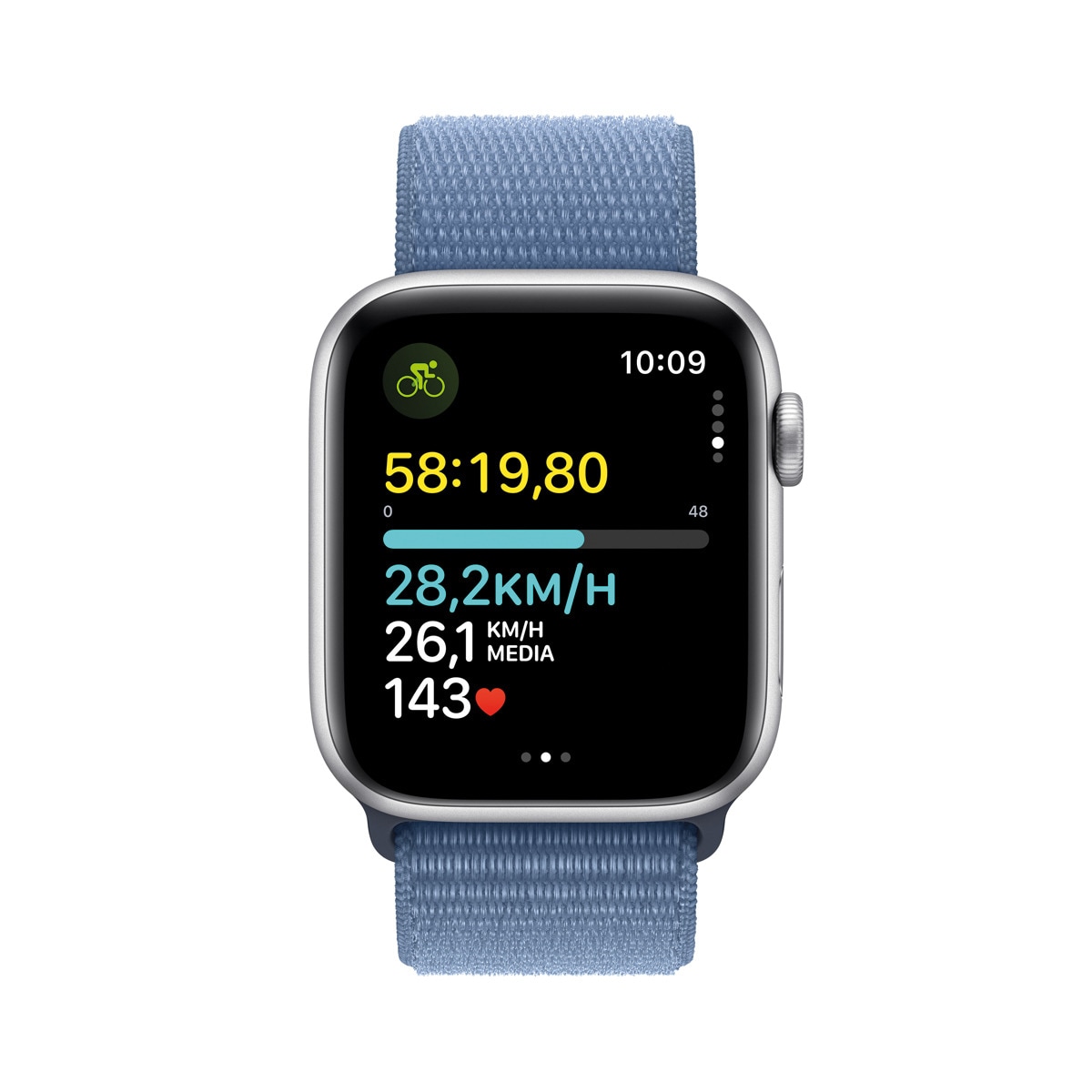 Apple Watch SE2 GPS 44mm Alumínio Prateado com Bracelete Desportiva de inverno Azul Prata-6