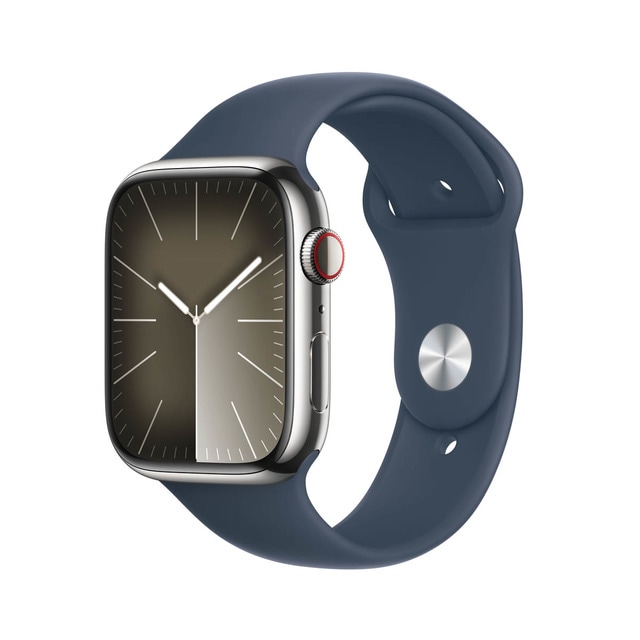 Imagem 0 de Apple Watch Series 9 GPS + Cellular 45 mm Aço inoxidável Prata com bracelete Storm Blue M/L
