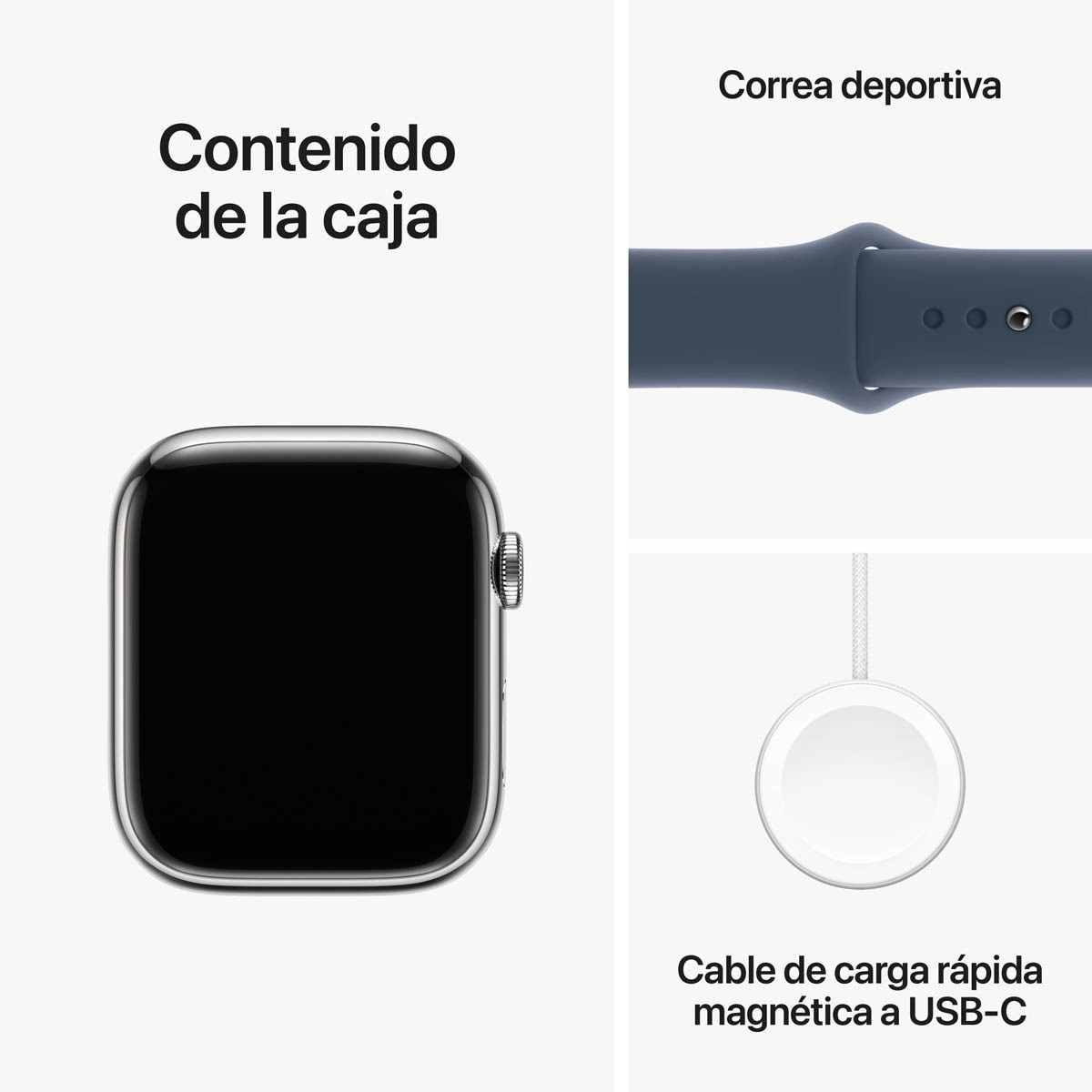 Apple Watch Series 9 GPS + Cellular 45 mm Aço inoxidável Prata com bracelete Storm Blue M/L Prata-11