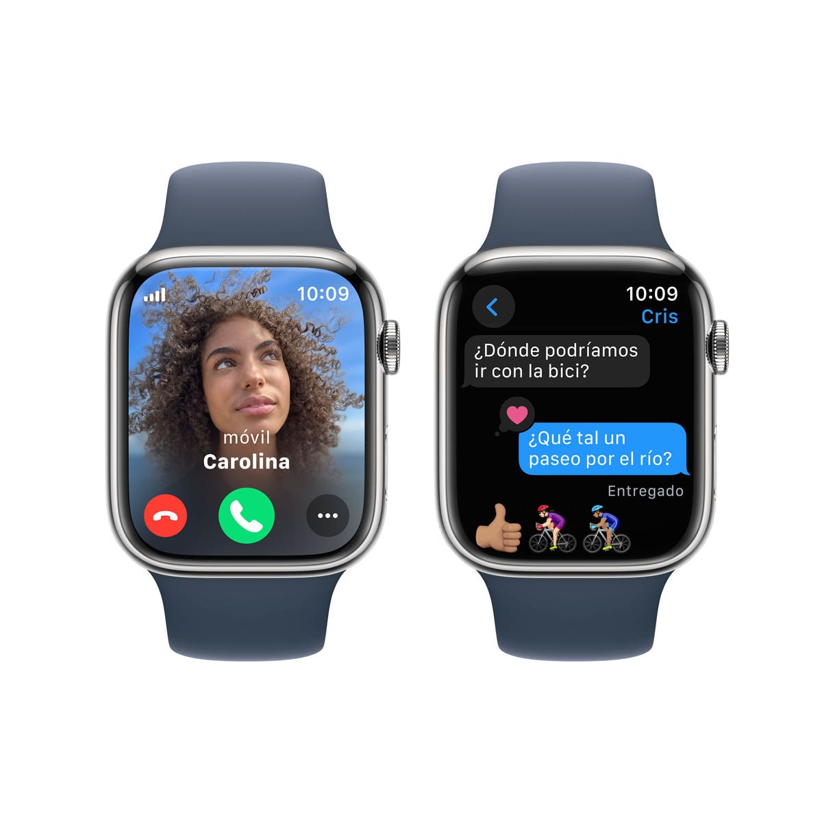 Apple Watch Series 9 GPS + Cellular 45 mm Aço inoxidável Prata com bracelete Storm Blue M/L Prata-7