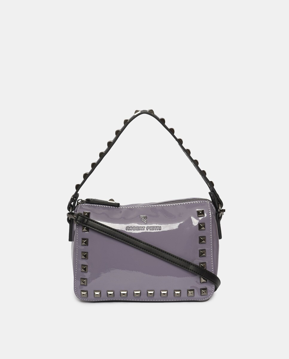 Petit sac à bandoulière métallisé lilas à clous