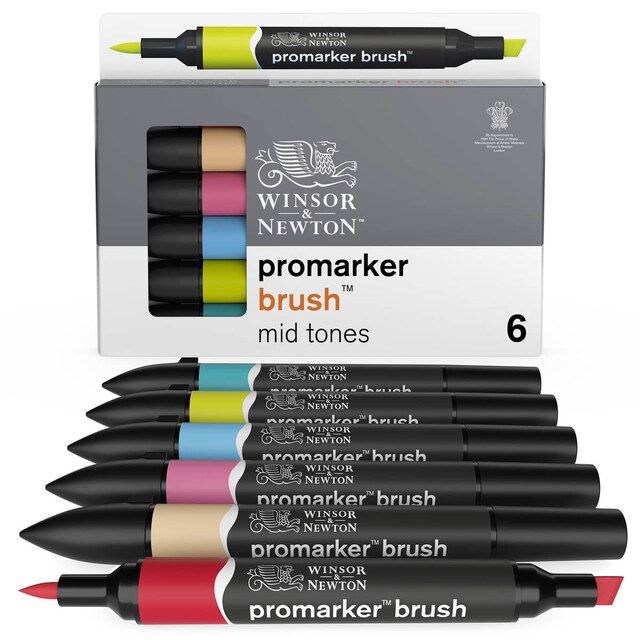 Imagen 0 de Set 6 Rotuladores Brushmarker Tonos Medios Winsor&Newton