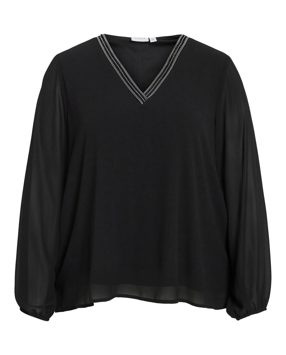 Blusa com Decote em Bico Preto-5