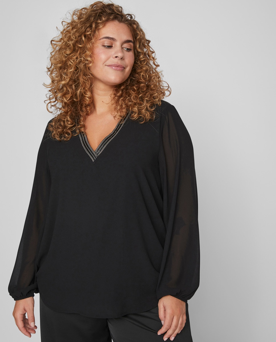 Blusa com Decote em Bico Preto-4