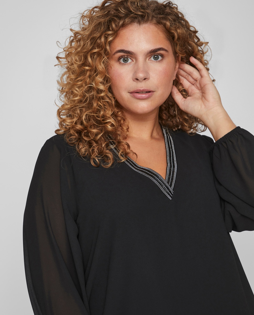 Blusa com Decote em Bico Preto-3