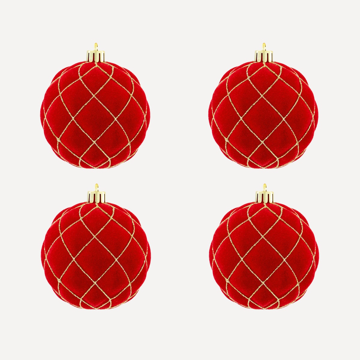 Set 4 Bolas flocadas Glitter Navidad El Corte Inglés Rojo-1