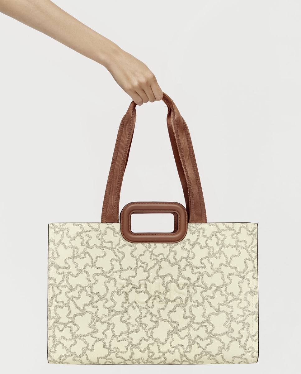 Mala Shopper Grande Estampada com Alça Dupla - Bege Bege-4