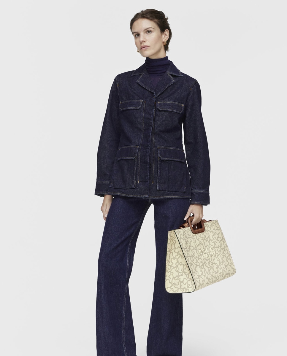 Mala Shopper Grande Estampada com Alça Dupla - Bege Bege-5