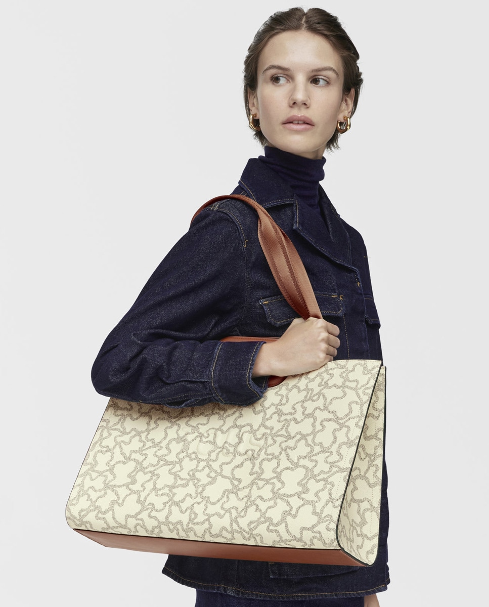 Mala Shopper Grande Estampada com Alça Dupla - Bege Bege-6