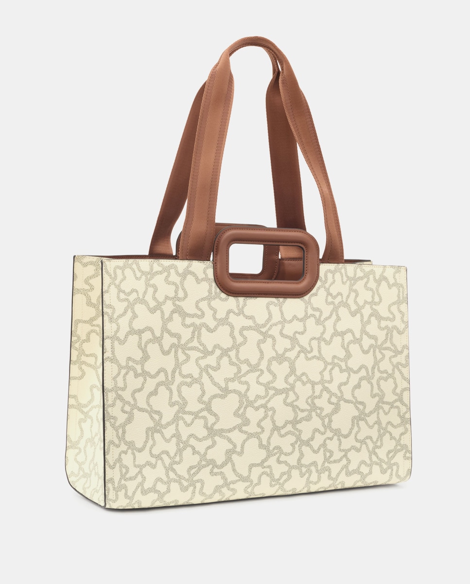 Mala Shopper Grande Estampada com Alça Dupla - Bege Bege-2