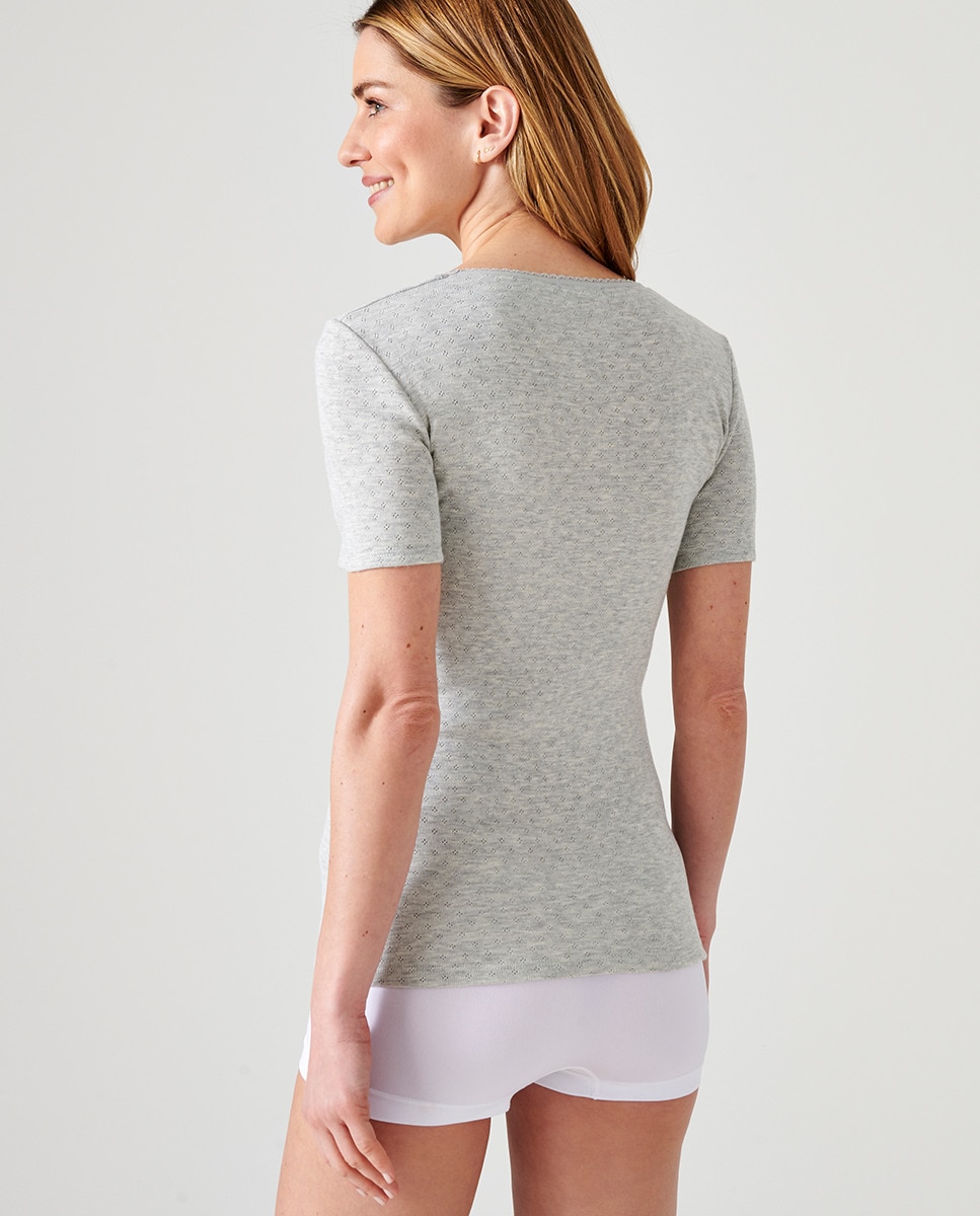 T-shirt de Manga Curta Fancy Knit Cinzento-2